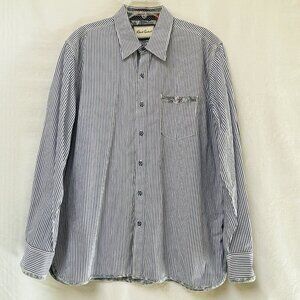 Robert Graham Shirt Mens Large Stripes Flip Cuff Button Up Floral Tailored Fit
